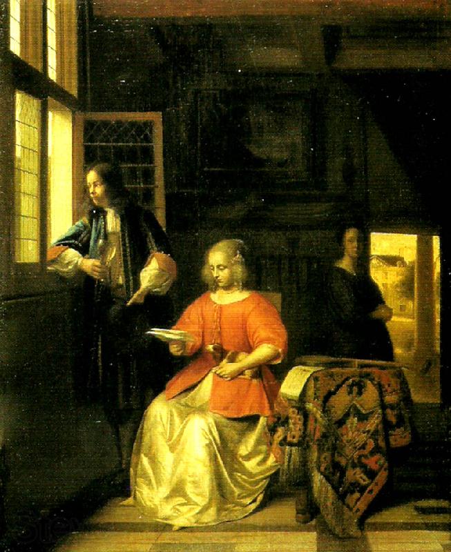 Pieter de Hooch interior med lasande ung dam Norge oil painting art